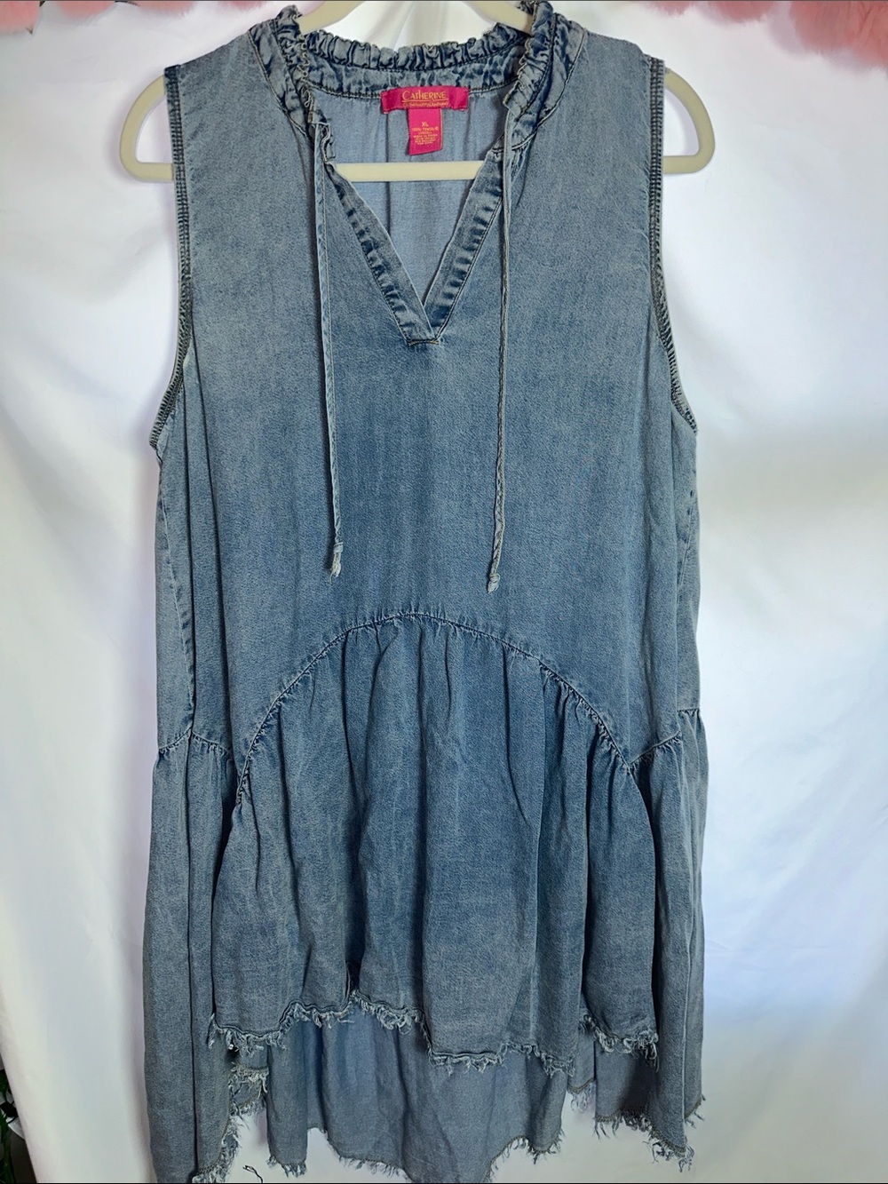 Catherine Malandrino Light Washed Blue Denim Tiered Sleeveless Dress